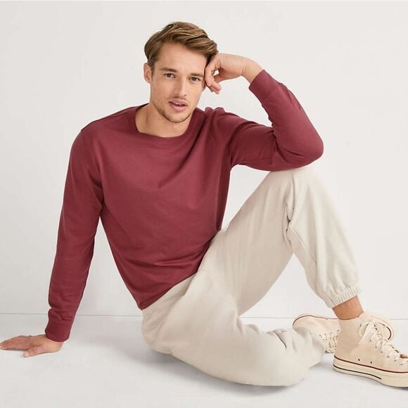 Lands' End Men's Super-T™ Rust Long Sleeve Crewneck T-Shirt - Picture 1 of 15